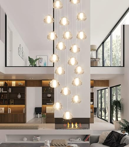 Image of 20-Light Modern Chandeliers for Entrance High Ceiling Chandelier Living Room Lights Fixture LED Ceiling Lamp Bubble Crystal Adjust Hanging Pendants Lighting for Stairwell Hallway Foyer