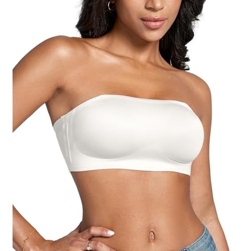 DEANGELMON Strapless Bras for Women Non-Slip Silicone Bandeau Seamless Tube Top Bralette Comfy Non Padded Stretchy Stylish Medium White