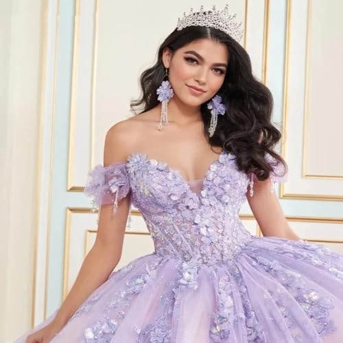 SanLIJIAN Luxury Off Shoulder Quinceanera Dresses 3D Flower Beaded Sweet 16 Dresses Puffy Sparkly Tulle Ball Gowns2
