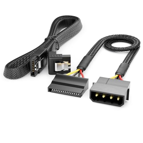 deleyCON 30cm Jeu de Câbles Molex 4 Broches vers SATA 15 Broches avec Câble SATA Coudé 60 cm - Câble de Données SATA 3 6 Gbit/s - Disque Dur de la Carte Mère HDD...