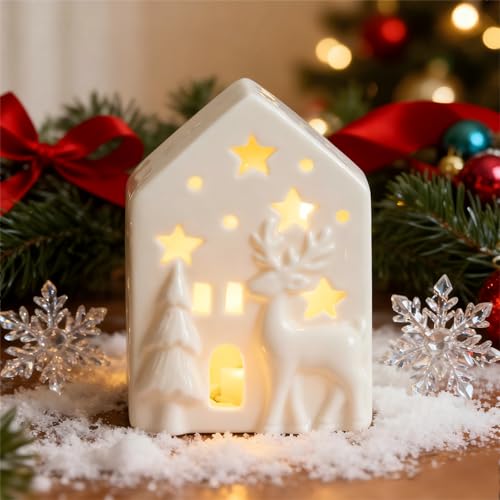 Weihnachtshäuschen Deko 26 Xevinas Weihnachtsdeko Lichterhaus Keramik, Porzellan Häuser Weiß...
