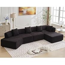 WILLIAMSPACE 140" Sectional Sofa Cloud Couch for Living Room, Modern Upholstered L-Shaped Sofa 4 Seat Foam Couch with Chaise, Boucle Modular Floor Sofa for Home Office, No Assembly, Black
