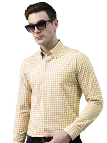 Image of IndoPrimo Men's Poly Cotton Casual Regular Fit Small Checks Shirt Long Sleeves - Airlift