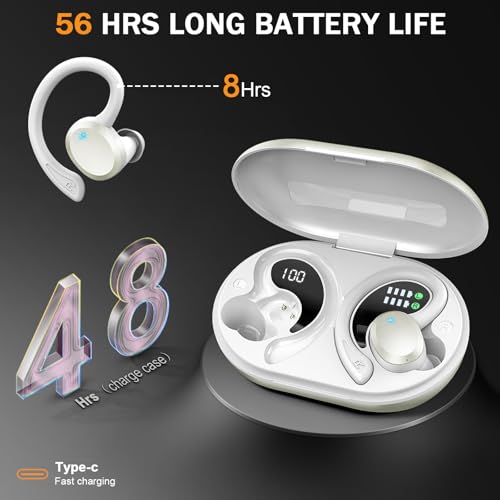 Image of Wireless Earbuds, Sport Bluetooth 5.4 Headphones 2026 New Bluetooth Earbuds with 56Hrs Stereo, 4 ENC Mic, Noise Canceling Over-Ear Buds with Earhooks, IP7 Waterproof Earphones for Workout /Running /Gym