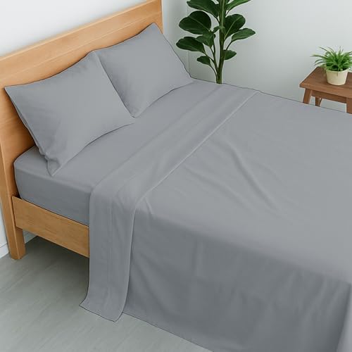 Cottington Lane 100% Cotton Olympic Queen Sheet Set 4 Piece Silver Grey Luxury Hotel Quality Sheets Deep Pocket Fits 8-16 Inch Mattress Breathable Durable Cooling Sheets with Smooth Satin Weave