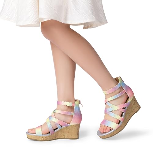 Image of DREAM PAIRS Girls Wedge Sandals Flatform Open Toe Platform Sandals Flower Wedding Party for Little Kid /Big Kid