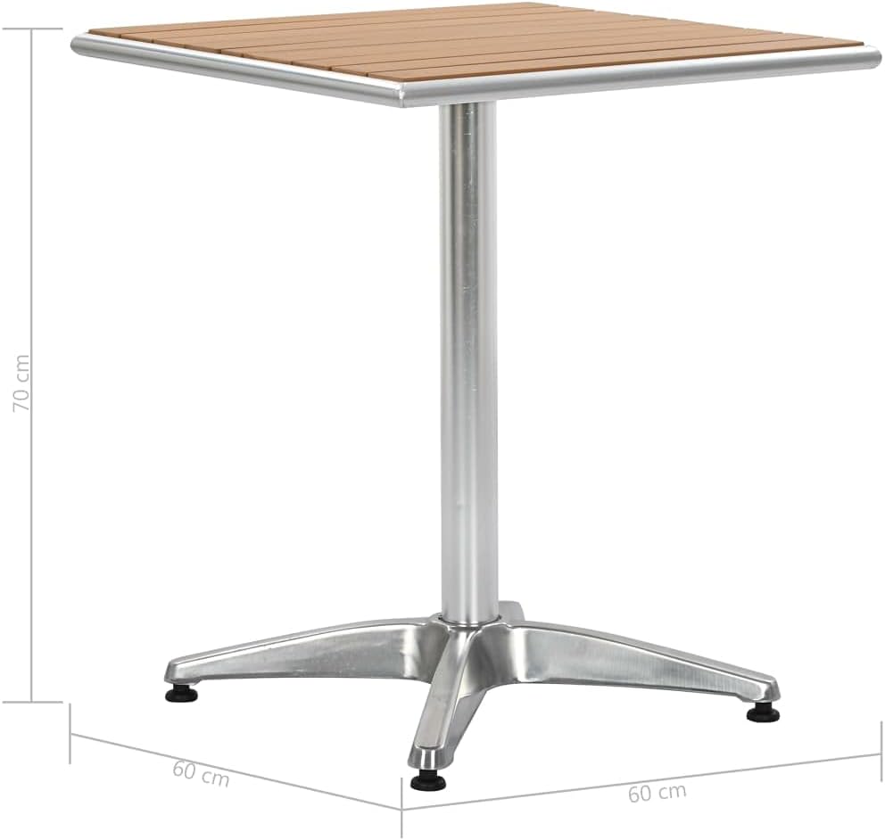 Patio Table,Outdoor Dining Table,Porch Side Table,Garden Table,Garden Table for Picnic Camping Porch Deck Lawn Backyard, Silver 23.6"x23.6"x27.6" Aluminum and WPC