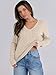 ANRABESS Womens Long Sleeve Cable Knit Sweater 2025 Fall Fashion V Neck Fitted Pullover Top Business Casual Work Fall Outfits Apricot Medium