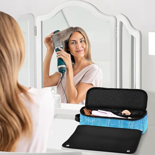 Bolsa de viaje para herramientas de cabello con tapete térmico para planchas y rizadores color azul cielo con diseño craquele miniatura 6