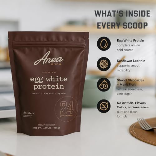 Image of Anea Protein Powder, Egg White Protein Powder, Complete Amino Acids, Egg Whites, No Artificial Sweeteners, Gluten Free, Dairy Free, Soy Free, Chocolate Flavor, Informed Choice Certified, 20 Servings