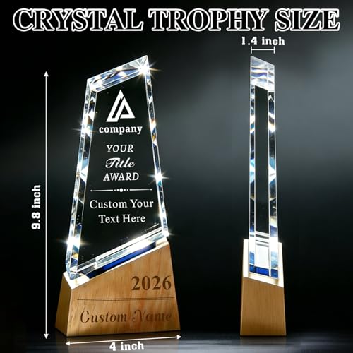 Image of Custom Crystal Award Trophy, Personalized Trophy with Company Logo & Text
