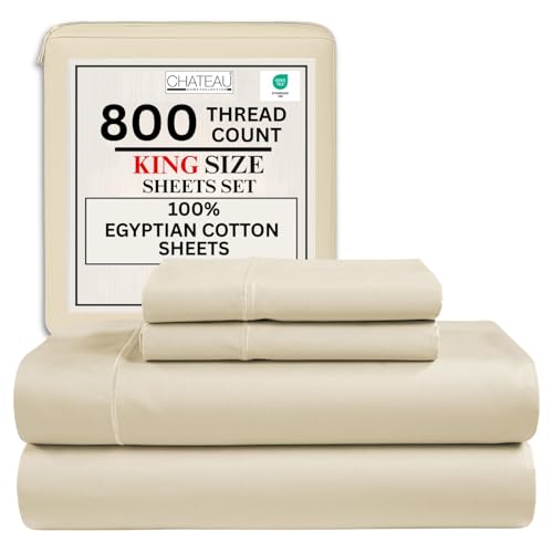 King Sheets Deep Pocket King Sheet Set,100% Cotton Bed Sheets, 800 Thread Count 4 PC Sateen Weave Luxury Bedding Sheet & Pillowcase Sets, Soft & Comfy Naturally Cool, No Pill Machine Washable- Ivory