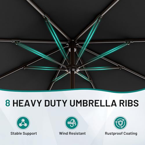 Image of AreShark 12 FT Patio Umbrella for Outdoor, Outdoor Table Umbrella with Crank, Outdoor Patio Umbrellas with 8 Sturdy Ribs, Patio Umbrellas for Market, Garden, Pool (Black)