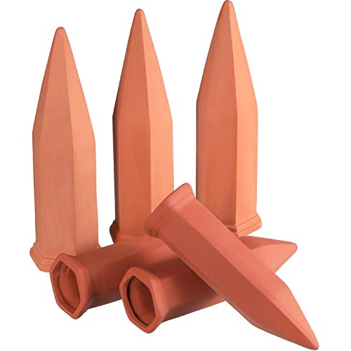 Jovitec 6 Pieces Plant Watering Spikes Terracotta Self Watering Wine Bottle Stake 2 Size Automatic Vacation Plant Watering System for Indoor Outdoor Home and Office Plants