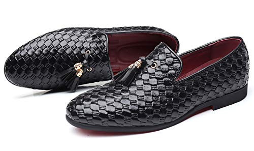 Santimon Mens Loafers Tassel Fringe Comfortable Casual Moccasins Woven Slip On Driving Wedding Prom Shoes4