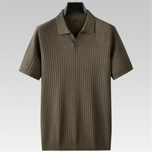 Men’S Polyester Short Sleeve Lapel Pullover Sweater Thick Knit Vintage Casual Button Jumper Top3