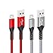 Produktbild Tujun Micro USB Kabel (2 Stück 2M), Nylon USB Ladekabel für Samsung Galaxy S7 S7 Edge S6 S6+, Samsung, LG, HTC, Sony, Nokia, Huawei, Nexus, Moto, Kindle und weitere Android Smartphone(Silber und Rot)