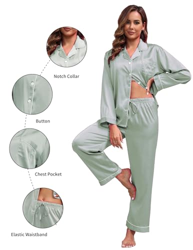 Image of UMBY Silk Satin Pajamas for Women Set 2 Piece Silk Pjs Long Sleeve Top Cozy Sleepwear Silky Pajamas