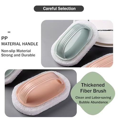 Image of Dish Brush,Bathtub Brush,Hand-Held Pool Scrub Brush,Pool Cleaning Scrubbing Sponge Pad,Bathroom Clean Scrubber Scouring for Cleaning Step Corner Shower Tile Sink Spas Tubs Kitchen (Pink 4 Packs)
