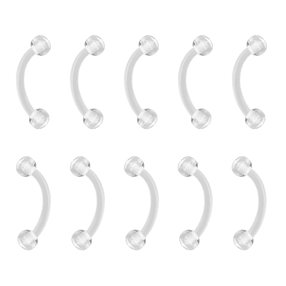 6ixGosh16g Curved Barbell Bridge Eyebrow Piercing Retainer Jewelry, Snake Eyes Tongue Rings, Bioflex Plastic Clear Piercing Retainer Belly Button Ring, Labret Rook Helix Tragus Piercing Earring