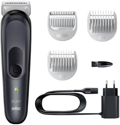 Braun Recortadora Corporal 3 BG3350, Afeitadora Corporal Masculina Con Tecnología SkinShield, cortapelos hombre, maquina de afeitar, Peine Para Zonas Sensibles, Lámina De Larga Duración, Negro/Gris