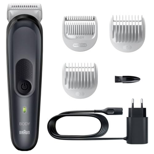 Braun Body Groomer 3 Tondeuse Pour Le Corps, Avec Sabot Pour Zones Sensibles, BG3350, Noir/Gris,