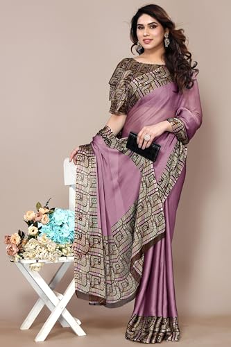 Image of MIRCHI FASHION Saree for Woman Chiffon Georgette Solid with Contrast Border | Lightweight Daily Wear Women's Sari and Printed Blouse Piece