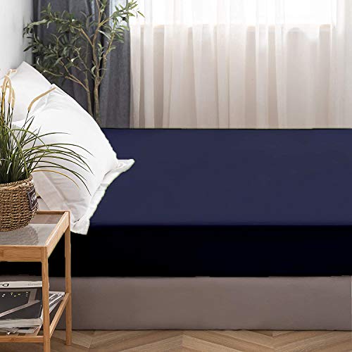 Image of All Around Brushed Microfiber Queen Fitted Sheet - (60 x 78) Inches - 10'' Deep Pocket Elastic Fitted Bedsheet + 1 Pillow Cover 400 Series Extra Soft & Easy Fit - Navy Blue