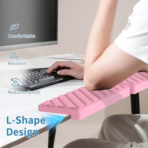 Image of MEKASS L-Shaped Desk Elbow Pad for Desk, Memory Foam Elbow Support Padding with Non-Slip, Ergonomic Desk Edge Cushion, Wrist Comfort Support for Office Home 2 Pcs (Diamond Pink)