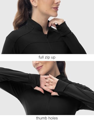 BGOWATU Women's Workout Athletic Jacket Lightweight Zip up Running Jackets Gym Yoga Tops with Thumb Holes Black M - 5