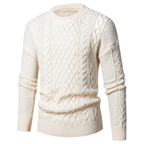 Men's Cable Twisted Knit Pullover Sweater Crew Neck Twisted Sweater for Men Male Crewneck Knitted Sweaters