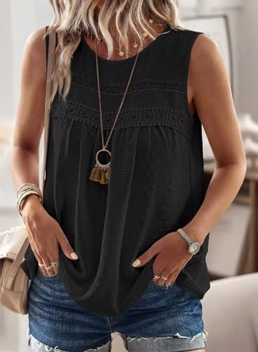 Image of Falechay Womens Summer Tops Boho Shirts Crewneck Sleeveless Tank Tops Flowy Lace Hem Casual Blouses Clothing Trendy 2026