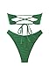 ZAFUL Women Strapless Textured Bandeau Bikini 2 Piece Swimwear Cheeky Solid Lace up Bathing Suits(1-A Green,XL)