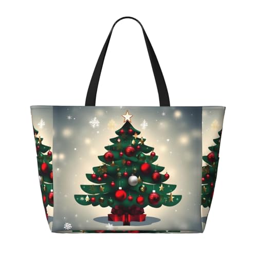 Christmas Gift Tree Large Capacity Beach Travel Bag, Foldable Beach Bag with Zipper, Great for Grocery Bag Pool Gym Travel Shopping2