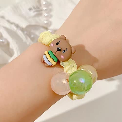 Jiuzh Color Bead Hair Ties For Girls Flower Elastic Band Rabbit Hair Rings Peach Ponytail Holder Bear Hair Accessories For Children, Kids(5Pcs/Pack) (6.5 * 17Cm) #TOP4