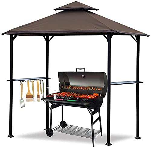 Coastshade 5'X8' Grill Gazebo Double Tiered Outdoor Bbq Canopy,Grill Gazebo Shelter For Patio And Outdoor Backyard Bbq's With Led Light X 2 (Brown, Straight 8‘X5’) #TOP30