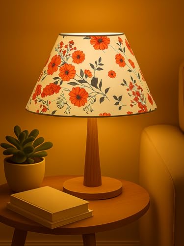 Image of Decorative Floral Shade Table Lamp with Warm LED Lighting & Natural Wooden Stand - Perfect for Bedroom, Living Room, Study & Gifting (Marigold)