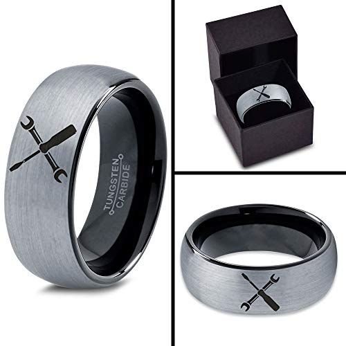 Zealot Jewelry Tungsten Flat Head Screwdriver Wrench Band Ring 8Mm Men Women Comfort Fit Black Dome Brushed Gray Polished Size 12 #TOP3
