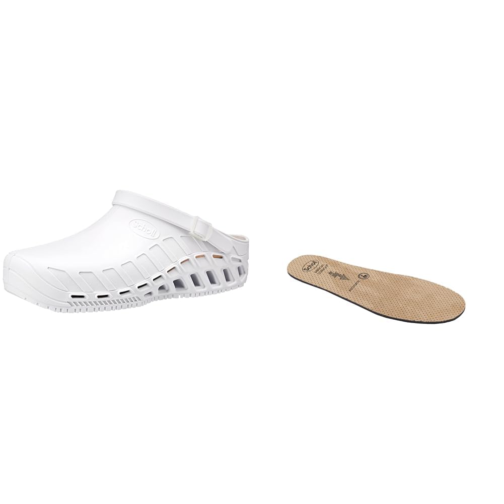 Scholl Clog Evo Blanco + Plantillas Antiestáticas Scholl con Memory Cushion para Clog Evo – Blanco/Marrón