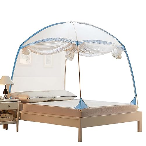 Moustiquaire pour lit à baldaquin bleu taille complet avec fond