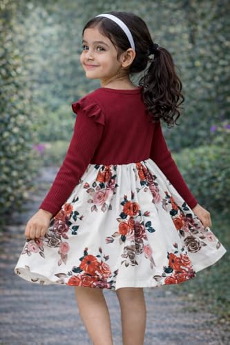 Image of Buy & Try by Dharmikaay Girl's Lycra Floral Printed Frock Dress for Girls Short Frock Baby Princess Western Dresses| Stylish Fancy Kids Clothing for New Year, Fashion.