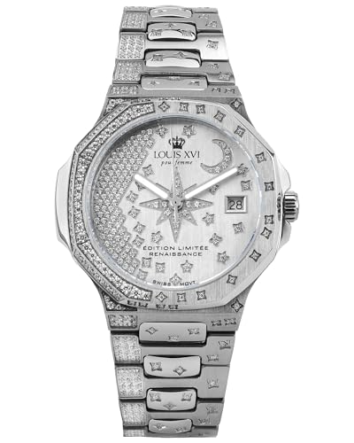 LOUIS XVI Renaissance Femme 6120 - Ø 35 mm - Damen Uhr - Wasserdicht - Armband Silber - Zifferblatt Stars Edition Silver mit Diamanten - Schweizer Quarzwerk