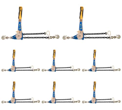 Image of Mytee Products 8 Pack 5 /16 inch-3 /8 inch Easy Ratcheting Chain Binder with Up to 36 inch Chain Take-Up, 5,400 lbs WLL, Heavy-Duty Tie Down Ratchet Load Binder with Grab Hooks for Flatbed Trailers & Trucks