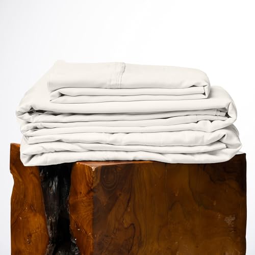 Image of Olive + Crate Tencel Lyocell Eucalyptus Sheets King Size - Cooling Tencel Sheets for Hot Sleepers with 18 Inch Deep Pocket Fit - Ivory 4-Piece Set