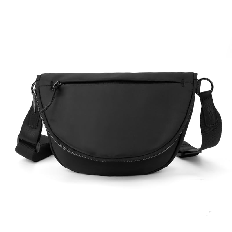 NOVELTY Bolso bandolera mujer de nailon impermeable – Bolso de hombro con diseño de media luna con solapa cremallera, crossbody ligero, ajustable y espacioso, Negro , Borsa a mano da 40cm