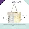 styleBREAKER Damen XXL Strandtasche mit Reißverschluss und Metallic Glitzer Streifen | große Badetasche für Familie oder Shopping | 58 x 38 x 20 cm, Farbe:Beige-Gold #4