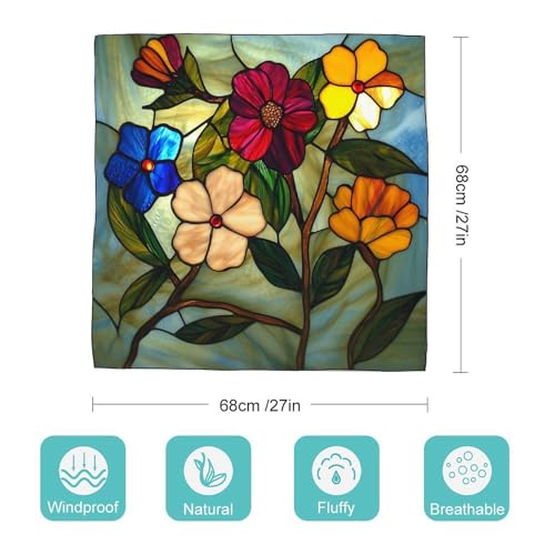 Stained Glass Flowers Women Hair Scarf Square Silk Like Head Scarves Handkerchief Satin Neck Scarf2