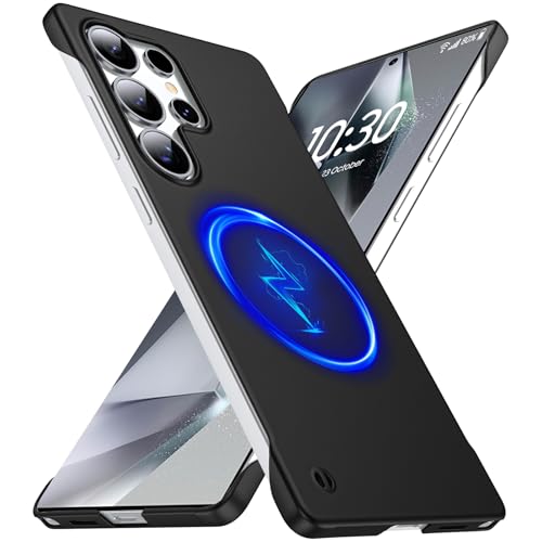 GRECAZO Magnetic Ultra Thin Frosted Designed for Samsung Galaxy S25 Ultra Frameless Case 6.9 Slim Minimalist Lightweight Matte Hard Compatible with MagSafe Cover Protective Borderless Case-Black