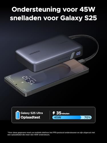 UGREEN Nexode Power Bank, 20000mAh, 67W snelladen met geïntegreerde USB-C-kabel, externe mobiele telefoonaccu's compatibel met Galaxy S25, iPhone 16/15-serie, iPad, laptop en meer - Afbeelding 4