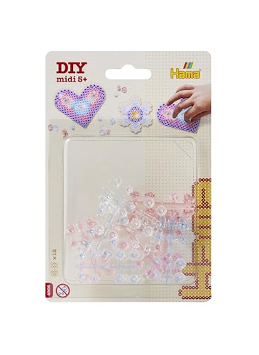 HAMA Blíster pequeño de perlas | 12 Hama Gems (4 transparentes, 4 azul claro y 4 rosa pastel) | Accesorios creativos para manualidades y mosaicos infantiles